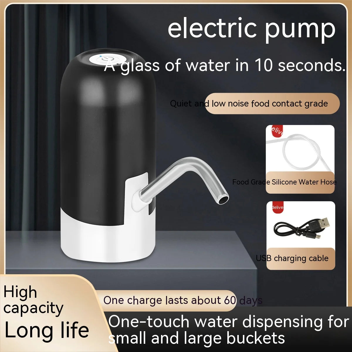 5 Gallon Water Bottle Dispenser USB Charging White Color Automatic Drinking Water Pump Portable Electric Water Dispenser Water Bottle Switch for Travel Camping Picnic Home and Office Use
