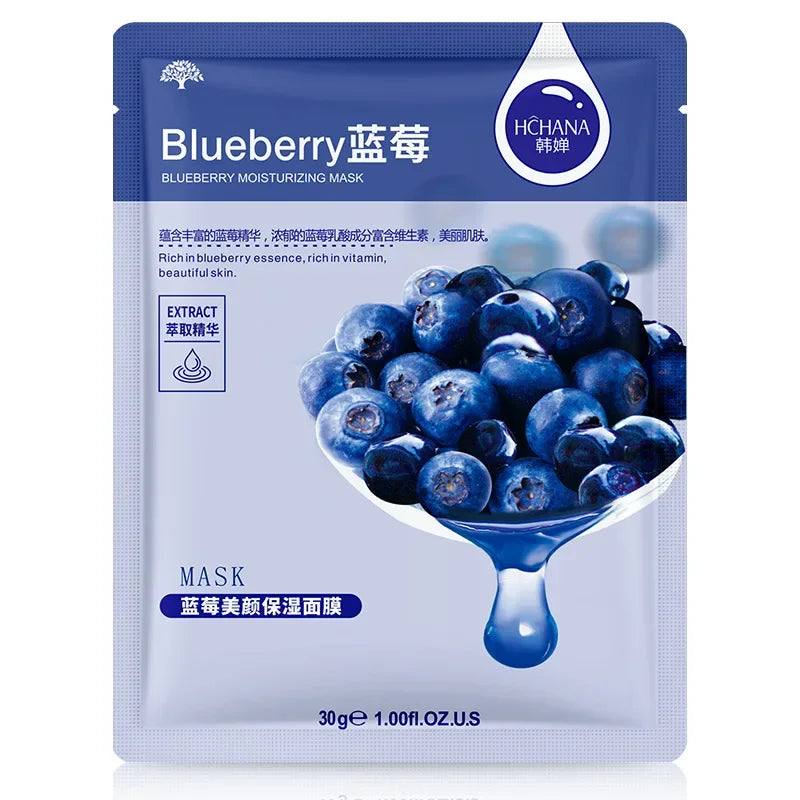 NEW Arrivals 20PCS Set 7 Natural Fruit Patterns Natural Plant Facial Mask Moisturizing Oil Control Anti-Aging Fruit Aloe Korean Hyaluronic Acid Sheets Face Mask Beauty Skin Care Products