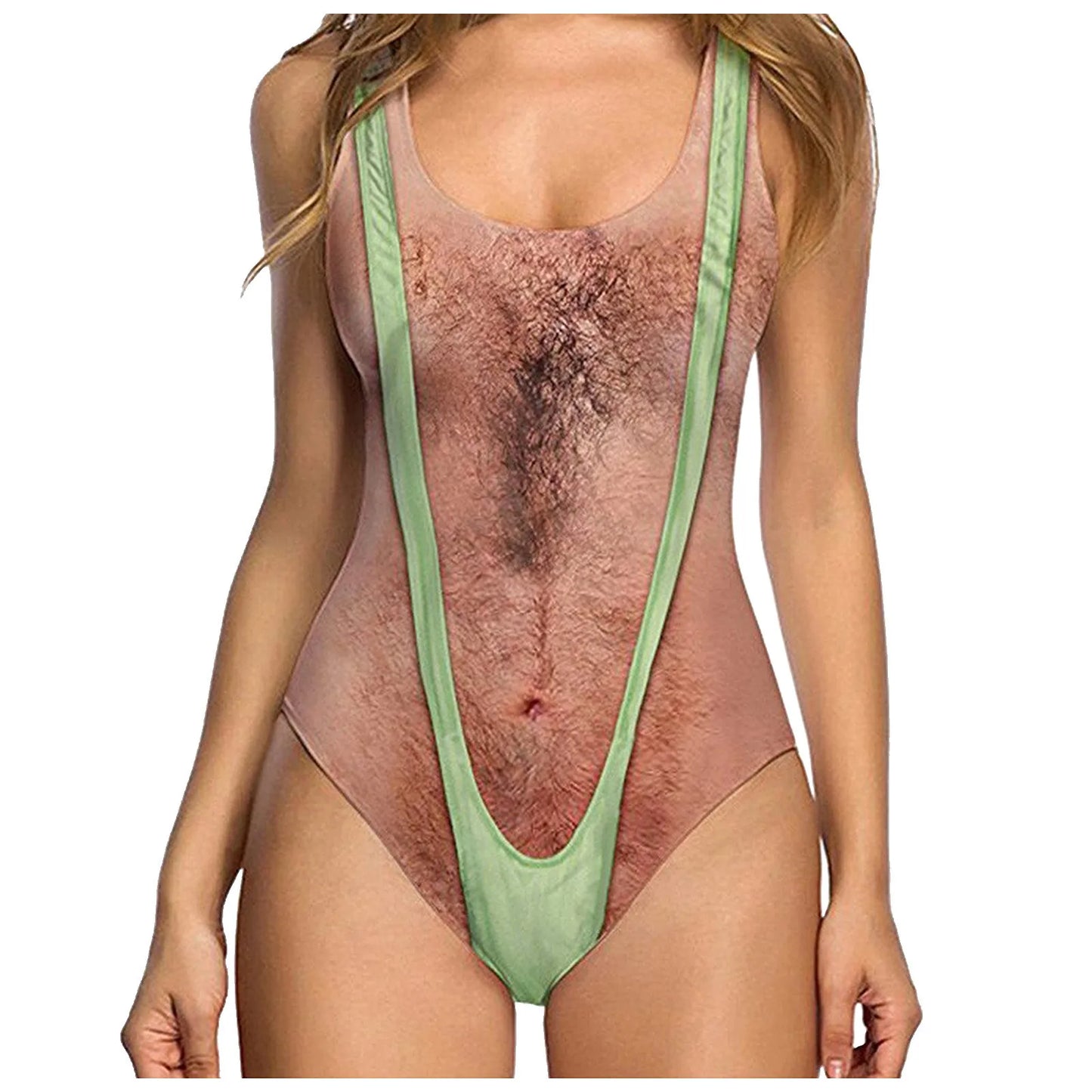 Sexy Funny Desing Swimsuit Women Fun 3d Fake Breast Hairy Print Bathing Suit Bodysuit Summer Beach Brazilian Swimwear Biquini