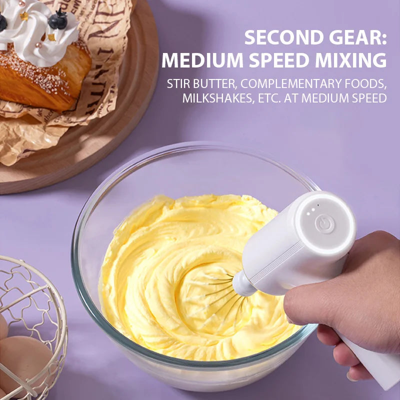 Electric USB-Type C Egg Beater Rechargeable Home Handheld Small Wireless Egg Beater Baking Cream Electric Whip Blender Hand Mixer for Cakes