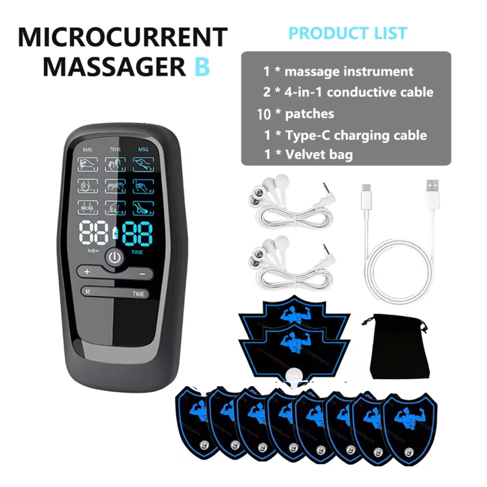 TENS EMS Electric Pulse Massager Physiotherapy Electrical Nerve Muscle Stimulator Electro Stimulator Low Frequency Body Massage Device Shaping Sports Fitness Sets Health Care Supplies