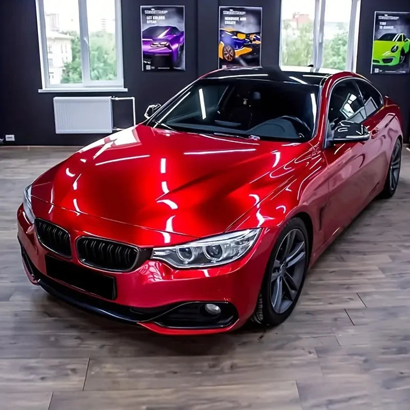 Cars Vehicle and Motorcycle Premium Candy Metallic Gloss Paint Tape Color Tuning Metal Red Glossy Vinyl Wrap Adhesive Film Decal Car Wrapping Foil with Air Release Bubble Car Accessories