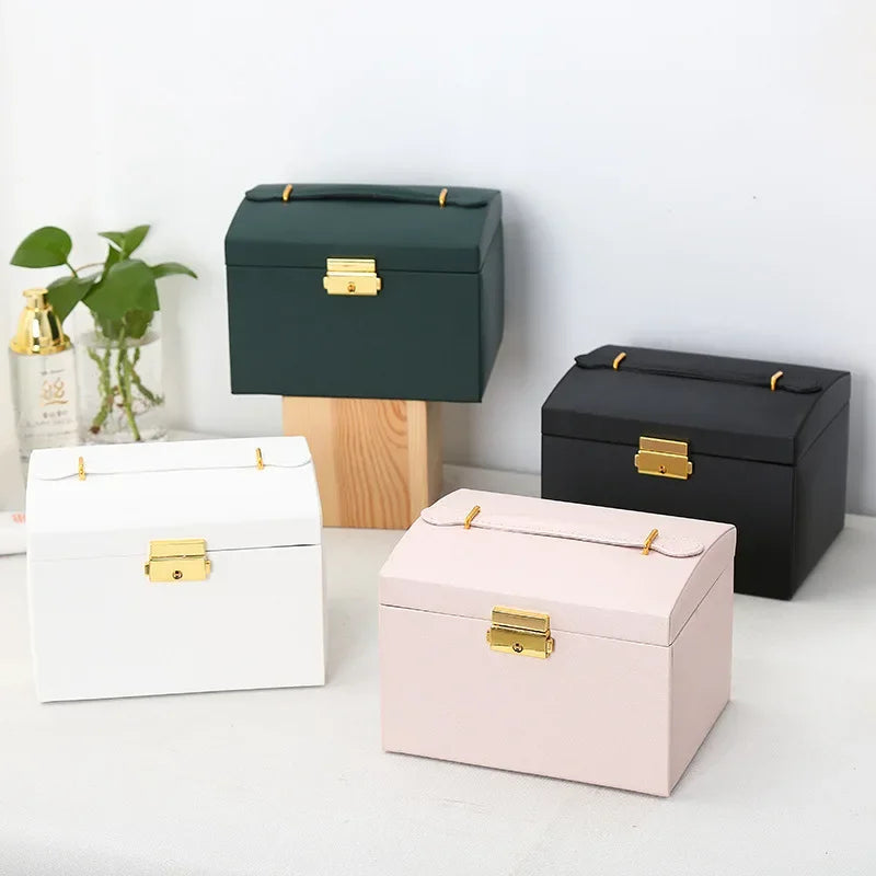 NEW Arrivals Simple Leather Jewelry Luxury Box with Lock Drawers Storage for Earrings And Accessories Secure And Stylish Organizer