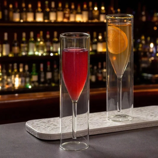 Double Wall Champagne Glasses Wine Dispenser Shatter-Resistant 120ml Glass Drink Cup Heat Insulation Transparent Wine Glass Home Bar Glassware Pubs Night Club Barware Accessories