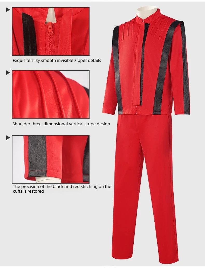 Michael Jackson S-3XL Plus Size Coat Pant Set Michael Scary Night Clubwear Premium Overcoat Red Leather Jacket Vintage Thriller Party Cosplay Costume