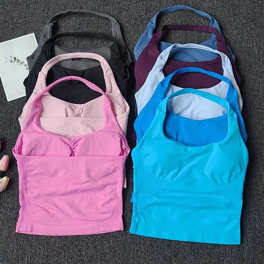 10 Colors Neck Halter Yoga Vest Shockproof Running Sports High-strength Sports Underwear Fitness Pilates Suspender Beautiful Back Summer Workout Running Sportswear
