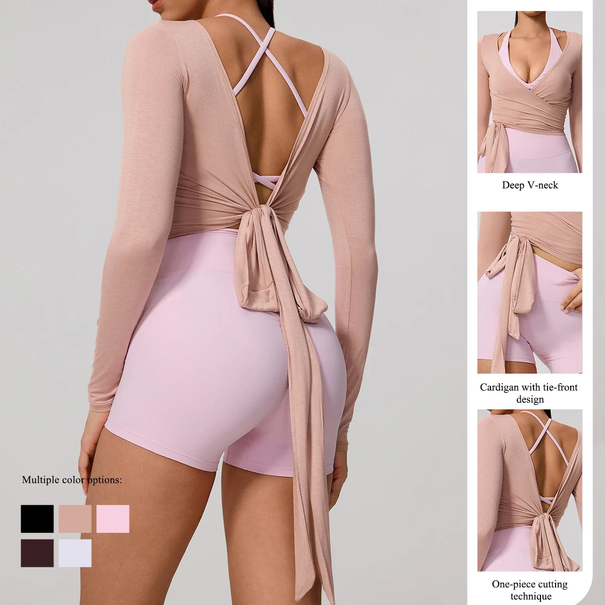 Just Arrived 5 Colors New Women's Yoga Long Sleeve One Piece Strap Yoga Clothing Female Training Premium Ballet Wrap Tops Woman Gym Sports Top Women Sports Apparel Accessories