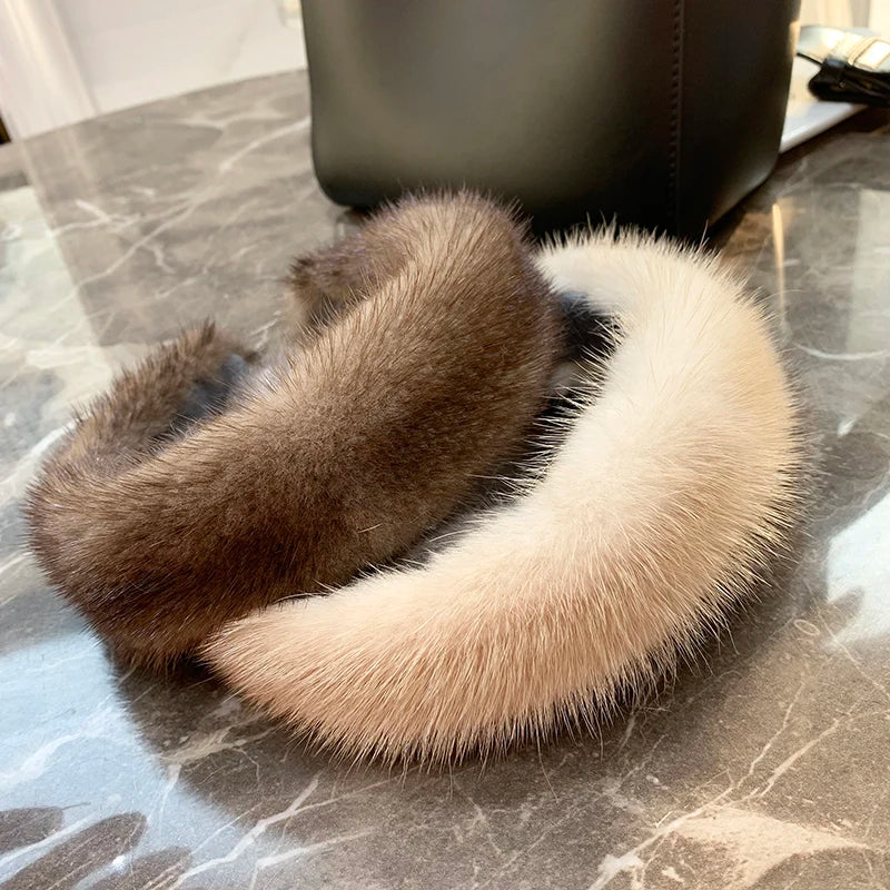 8 Colors  Hot Sale Women Luxury winter 100% Real Mink Fur Headbands High Quality Real Fur Hair Band Lady Fashion Hair Hoop Furry Gift