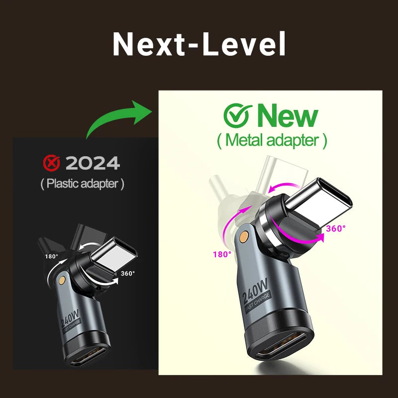 PD 240W USB C to Type C OTG Adapter 540 Rotation 5A Fast Charge Cable Converter for iPhone 16 MacBook Samsung Xiaomi Laptop Computer Accessories Electronic Supplies