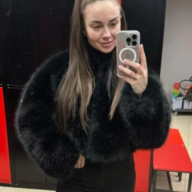 Low-Price Sales are Limited NEW Gray/Black S-2XL Iconic Street Fashion Week Luxury Brand Winter Warm Snow Outerwear Cropped Faux Fur Coat Women Evening Nightclub Coats Fluffy Short Fur Jacket Ladies Girls Luxury Fashion Cloth