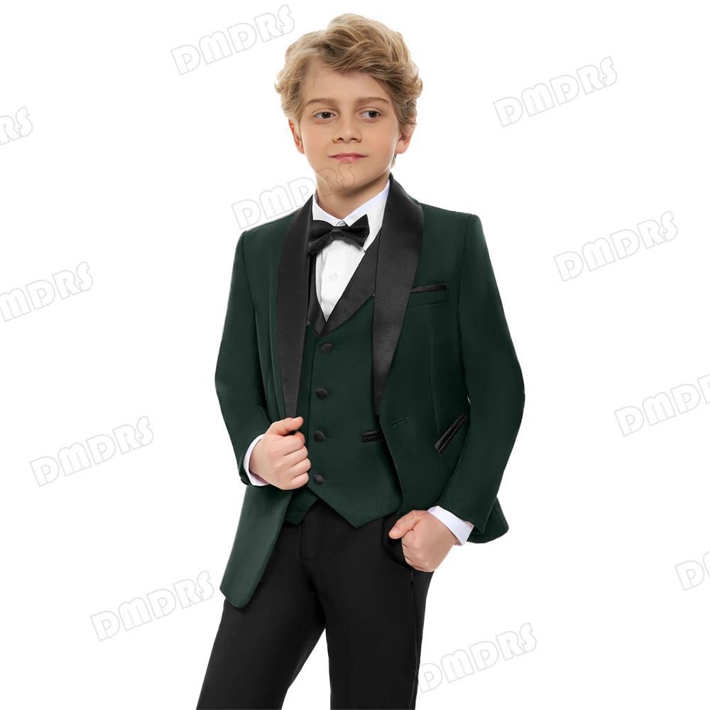 4 PCS Set Children Boy's Formal Suit Set, Regular Fit Smart Suits For Kid From 3 To 14 Years Shawl Neck Wedding Guest Outfit For Children Luxury Blazer Tuxedo Sets