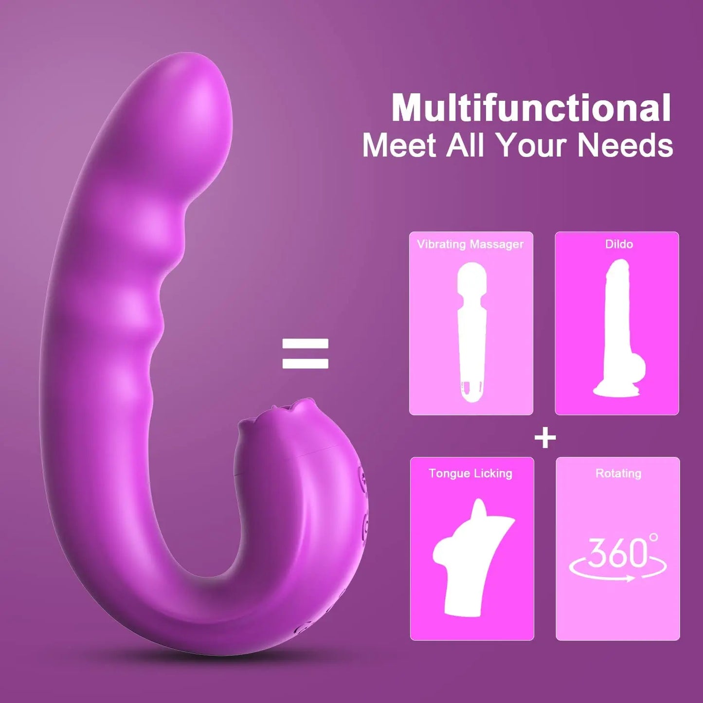 HESEKS 3in1 Clitoral Licking Rotating G Spot Vibrator Clit Tongue Dildo Vaginal Vibrating Stimulator Adult Sex Toys for Women