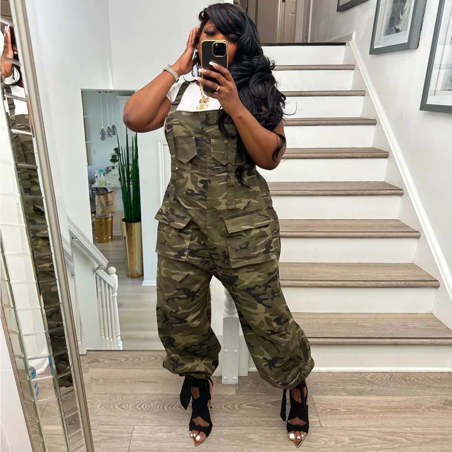 Sexy Women Camouflage Loose Jumpsuit Sexy Women Spaghetti Strap Elegant Camo Military Casual Overalls Romper