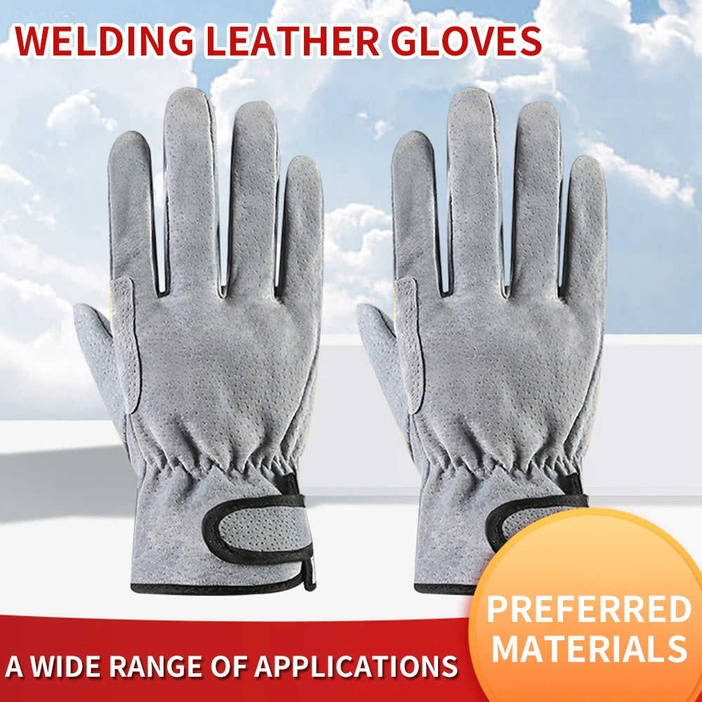 NEW Arrivals Gray Gloves Leather Sports Cycling Multifunction Workers Work Welding Safety Protection Garden Sports Motorcycle Driver Wear-Resistant Wood Cutting