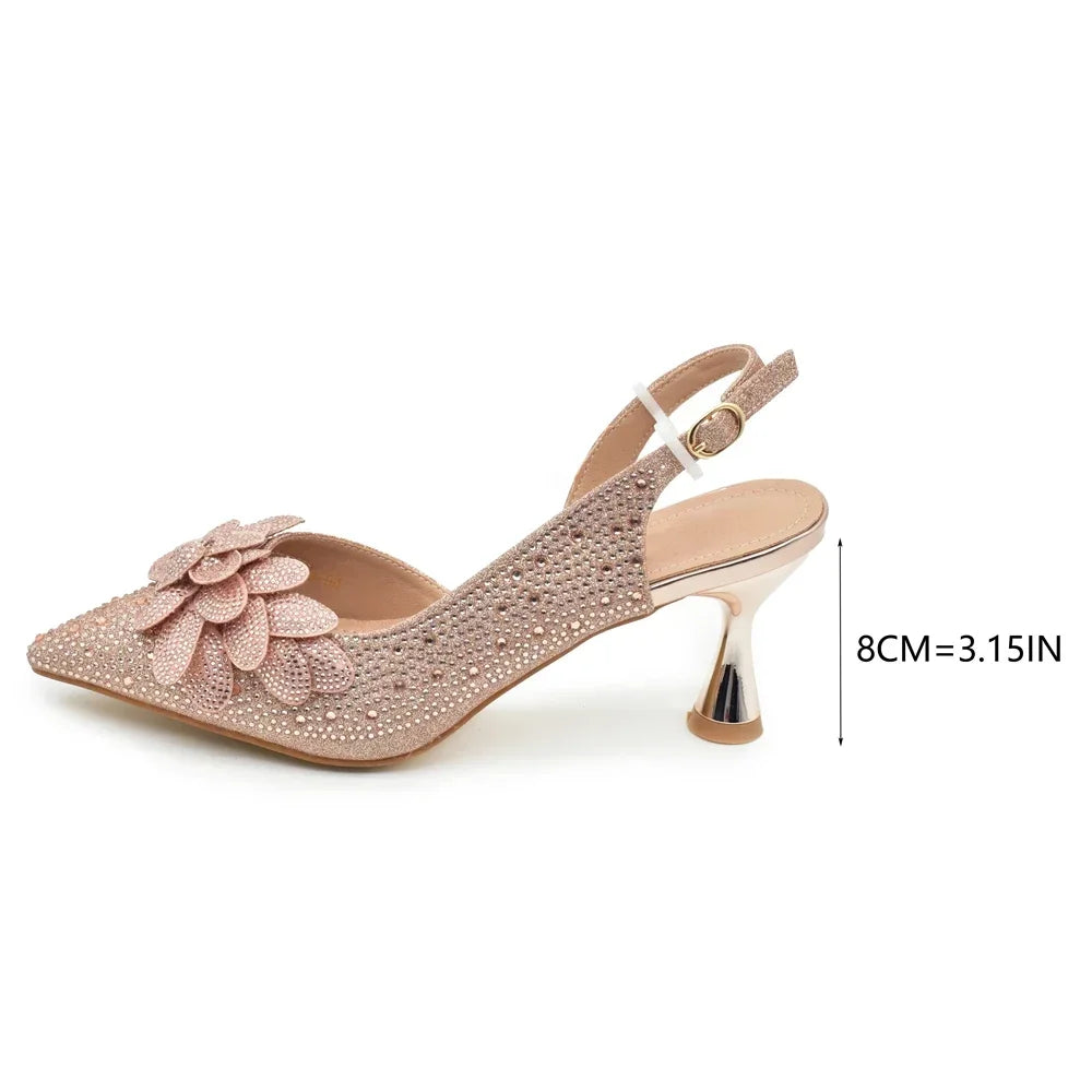 New Arrival 5 Colors Italian Women Heel Party Luxury Wedding Guest Handmade Matching Shoes and Bag Set Rhinestones Handbag Italian Design Luxury Wedding Shoes for Bride Evening Party Shoes