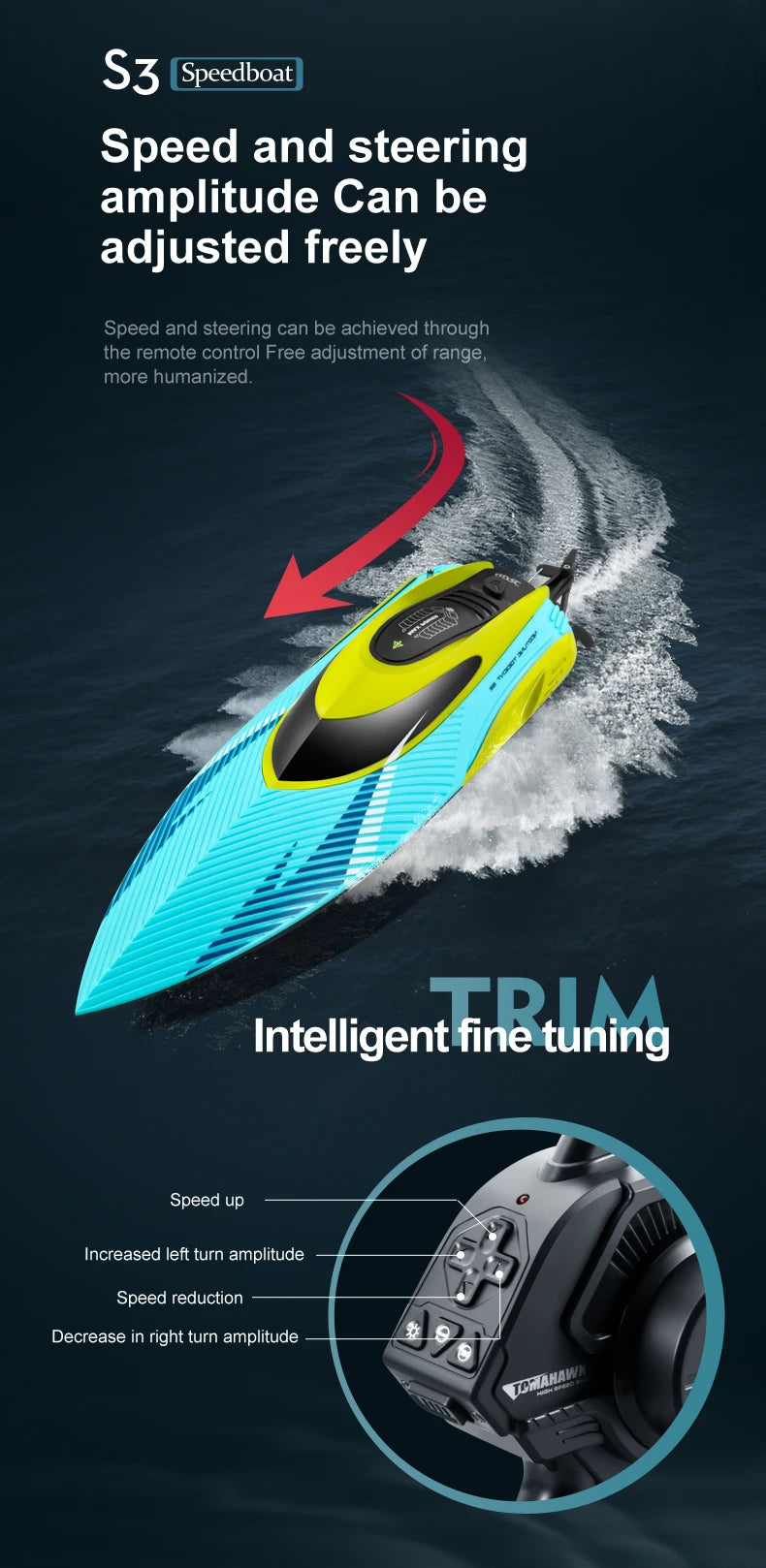 S3 Remote Control Boat High-Horsepower Water Large High-Speed Speedboat Charging Motor Adults Children Ship Model Toy Gifts Water Sport Games