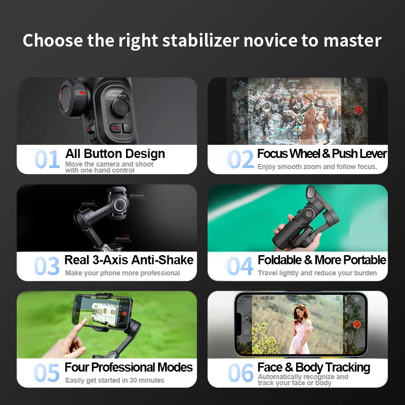 3-Axis Handheld Gimbal Stabilizer for Smartphone with Fill Light for iPhone Android Face Tracking TikTok Vlog Smart XE