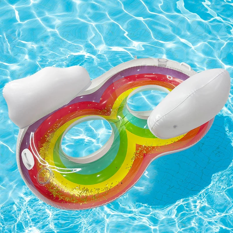 NEW Arrivals Swimming Pool Floats with Cup Holder Air Inflatable Rest Sofa Summer Beach Floating Lounger Sleeping Bed Two Persons Chairs Seat Summer Beach Accessories Swimming Supplies