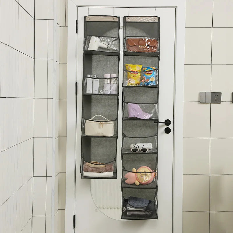 NEW Arrivals 2 PCS Set 4+6 Layers Storage Hanging Bag Door Mounted Storage Bag Wall Mounted Dormitory Non-Woven Fabric Visible Transparent Multi-Layer Storage Set