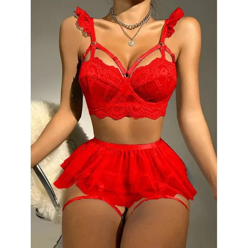 UK S-XL Size 5 Colors Sexy Lingerie Erotic Underwear Set Transparent Porno Lace Sexy Bra And Panty Garter Set Lingerie Sexy Hot Erotic Sleepwear Women Lingerie Apparel Sets