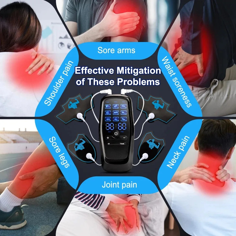 TENS EMS Electric Pulse Massager Physiotherapy Electrical Nerve Muscle Stimulator Electro Stimulator Low Frequency Body Massage Device Shaping Sports Fitness Sets Health Care Supplies