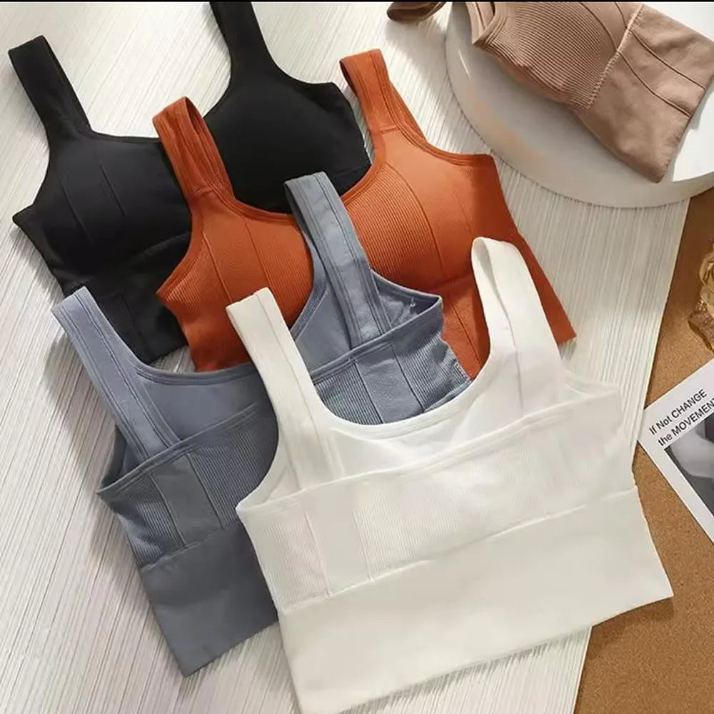 NEW Arrivals 8 Colors Breathable Sports Bra Anti-Sweat Fitness Build-In Tops Women Seamless Yoga Bra Shockproof Crop Top Push Up Sport Bra Gym Girls Workout Tops