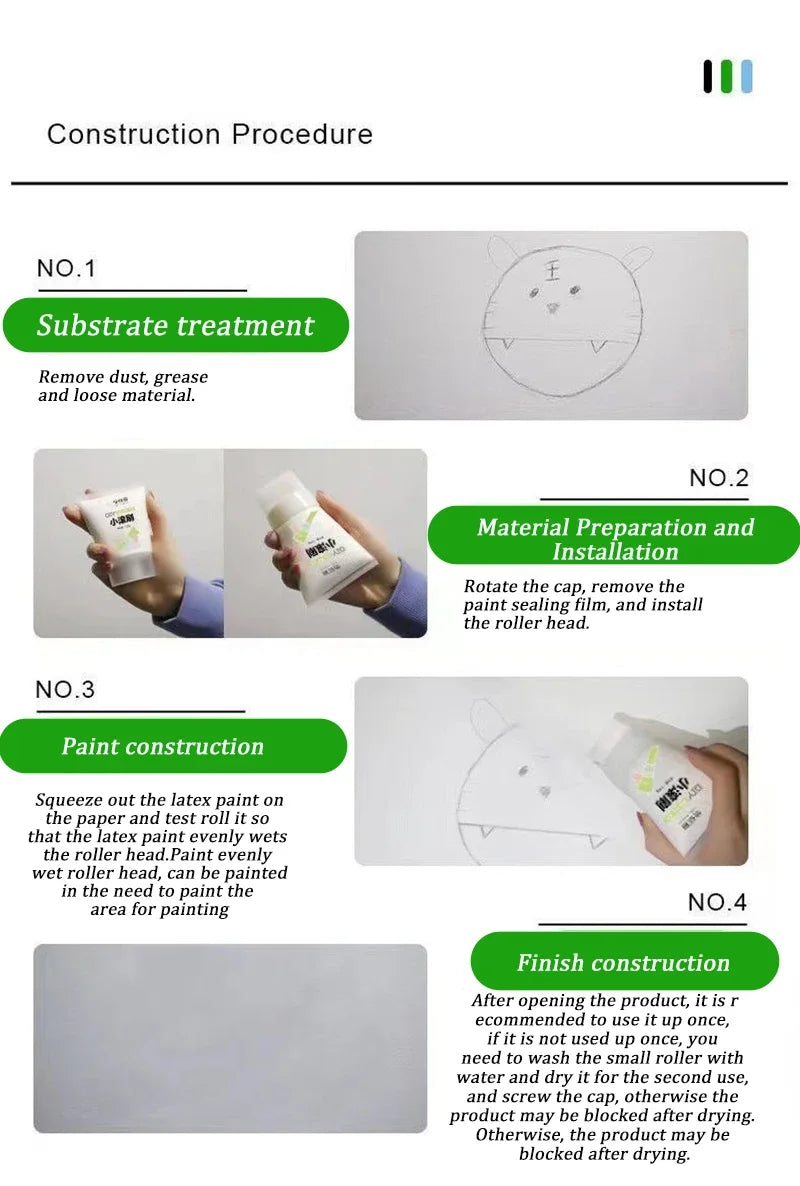 NEW Arrivals Korean 100g White Pink Wall Small Roller Brush Paint Interior Wall Repair Household Wall Graffiti Repair Environmental Protection Paint Home Supplies