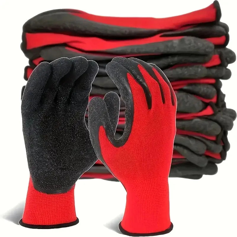 NEW Arrivals 5/10pairs Blue/Yellow/Red Non-Slip Thicken Latex Rubber Safety Work Gloves Palm Coated Gloves Mechanic Working Kitchen Gloves for Garden Home Work Tools Home Garden Accessories