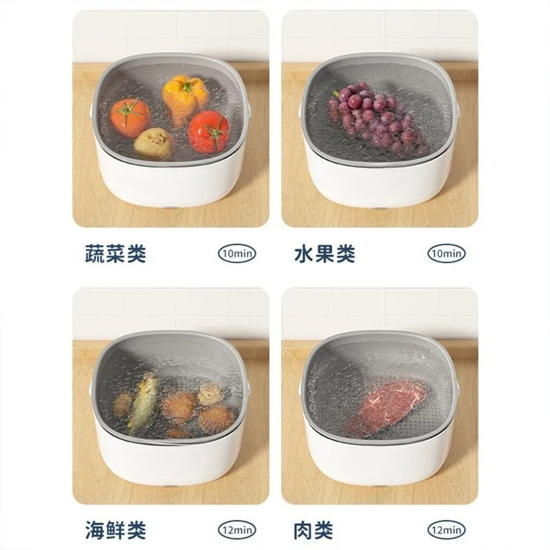 Ultrasonic Vegetable Washing Disinfection Sterilizing Machine Household Food Remove Pesticide Residues Washer Kitchen Fruit Dirt Cleaning Purifier Basket Korean Household Appliances