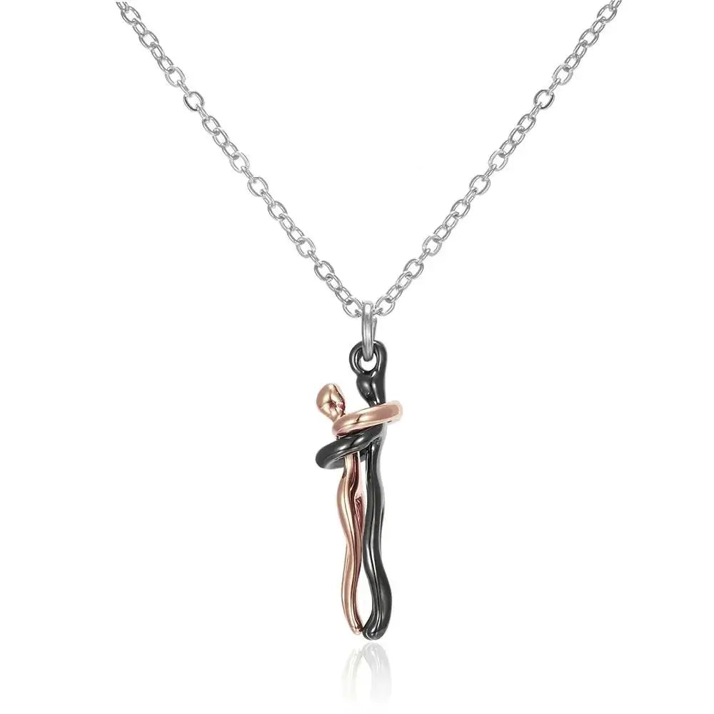 Hug Couples Pendant Necklace 50cm Chain for Him and Her, The Tale of Two Lovers Jewelry, Affectionate Hug Necklaces Couple for Women Men