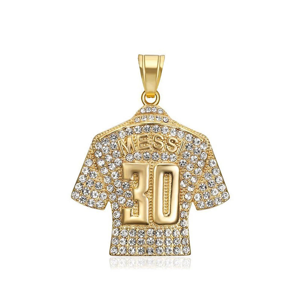 Fashion Football Jersey Messi Cristiano Ronaldo Neymar Mbappé Harland Rhinestone Necklaces + 60cm Gold Chain Men Stainless Steel Soccer Fans Hip Hop Jewelry Accessories