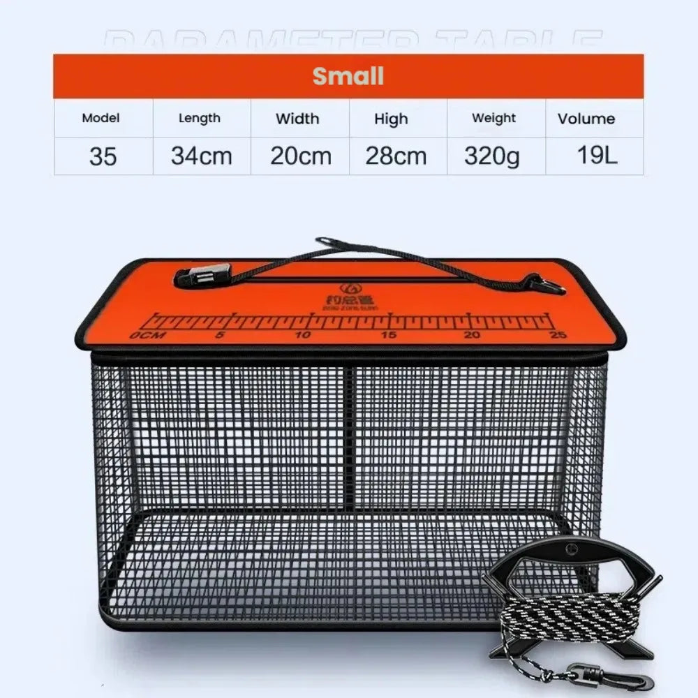 19L-47L Large Capacity Fish Net Bag Floating Fish Basket Quick-Drying Foldable Fish Cage Collapsible Fish Protector Foldable Fishing Net for Sea River Lakes Fishing Accessories