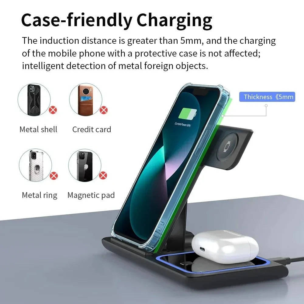 3 in 1 Wireless Charger Stand 30W LED Foldable Wireless Charger For iPhone 16 15 Pro Max iWatch 8 7 Airpods Charge Dock Station for Home Office Electronic Accessories Sets