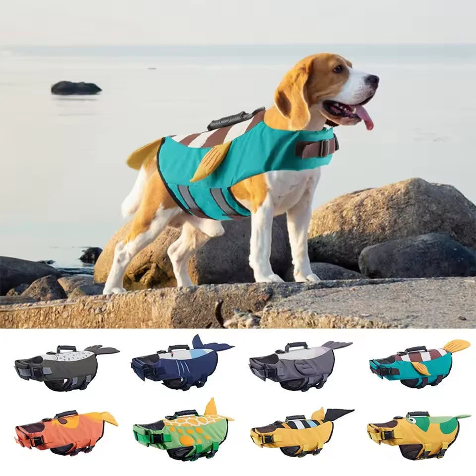 12 Colors Top Quality Dogs Life Jacket for Small Medium Large Dogs Swim Boating Flotation Vests High Buoyancy Shark Pet Swim Safety Vest Pets Apparel Supplies