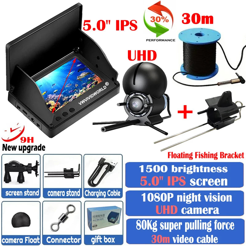 HOT SALE New Underwater 220° HD/UHD, Professional Fishing Camera, Night Vision, Fish Finder Detector Fixed on Rod ,5.0/4.3 Inch, IPS LCD Display, Lithium ION Battery Long Endurance Ocean Lake River Fishing Supplies