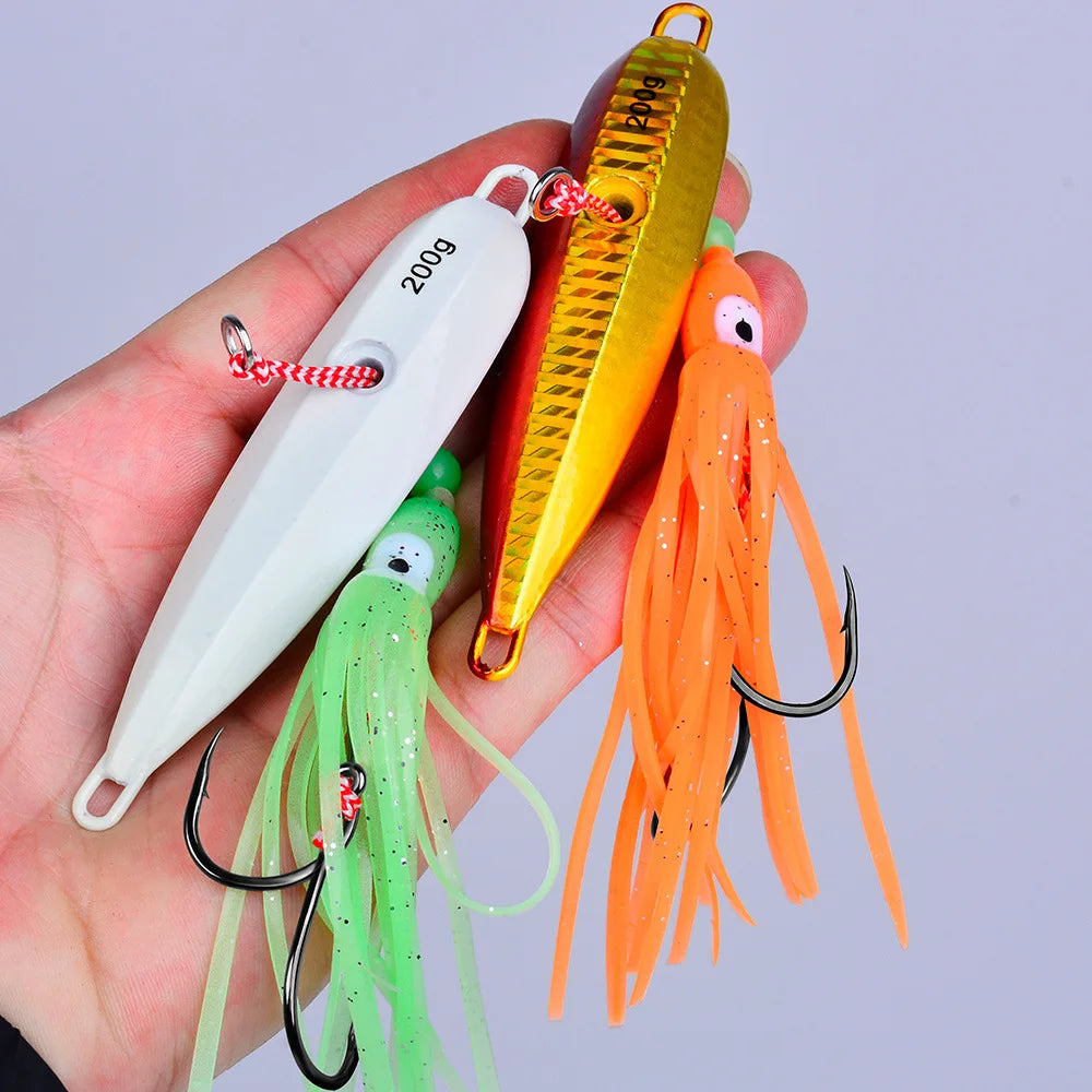 NEW  150g 180g 200g  Jig Bottom Ship Lures Metal Jig Octopus Skirt With Assist Hook Squid Bait Fish Bait Lake Sea Fishing Accessories