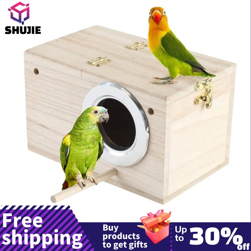 Wood Bird House Nest Birds Breeding Box Bird Parrot Breeding Decorative Cages Pet Accessories Home Balcony Decoration Mating Box