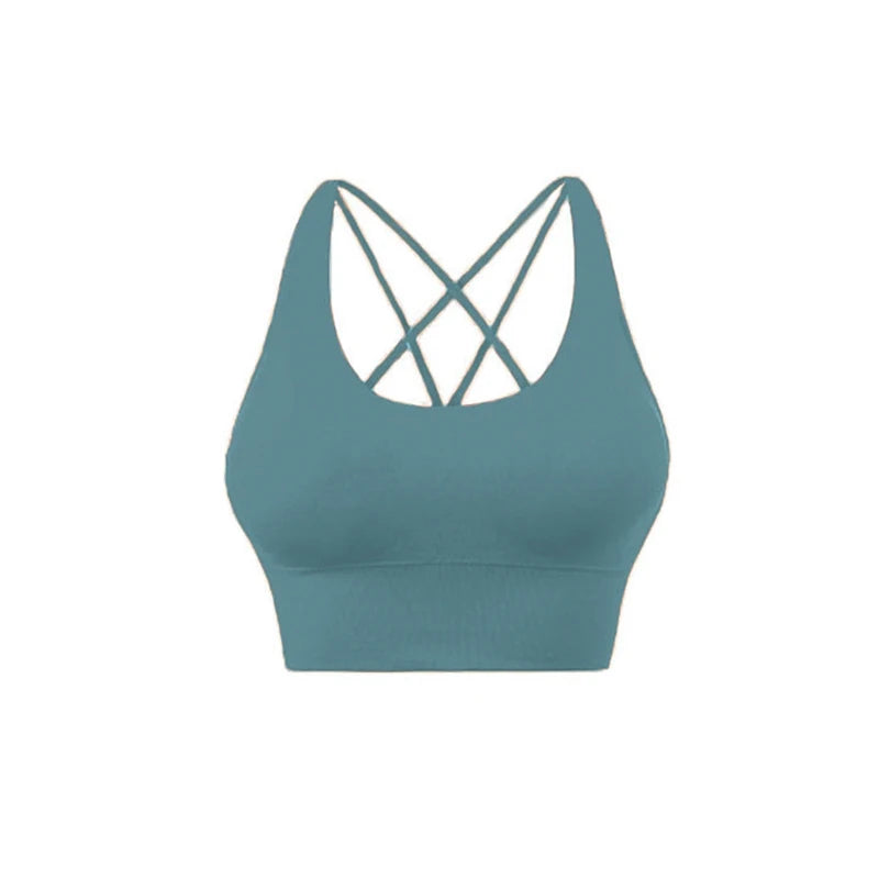 14 Colors S-XL New Push Up Sports Bra Yoga Vest  Cross Back Fitness Sexy Padded Top Gym Shock Absorbing Running Breathable Crop Top Sportswear