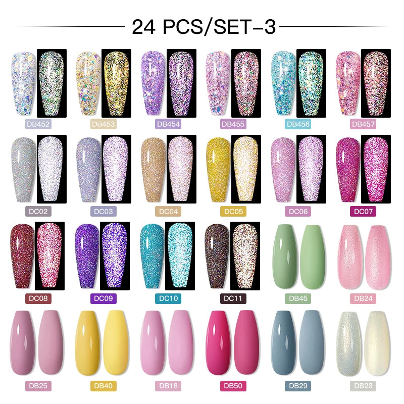 NEW Arrivals 24/40.120PCS Set Colors Gel Nail Polish Set Semi Permanent Hybrid Gel Varnish Set Base Top Coat Soak Off UV LED Nail Gel Kits Manicure Pedicure Accessories Nail Care Tools Sets Cosmetic Supplies