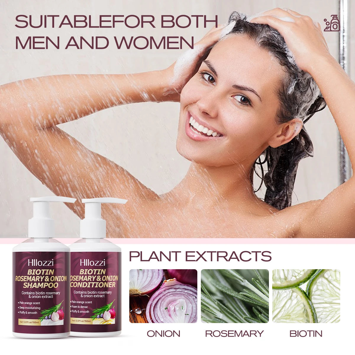 2 PCS 150ml Set Biotin Rosemary & Onion Hair Care Set – Shampoo + Conditioner, Strengthen & Nourish, Hair Care Supplies