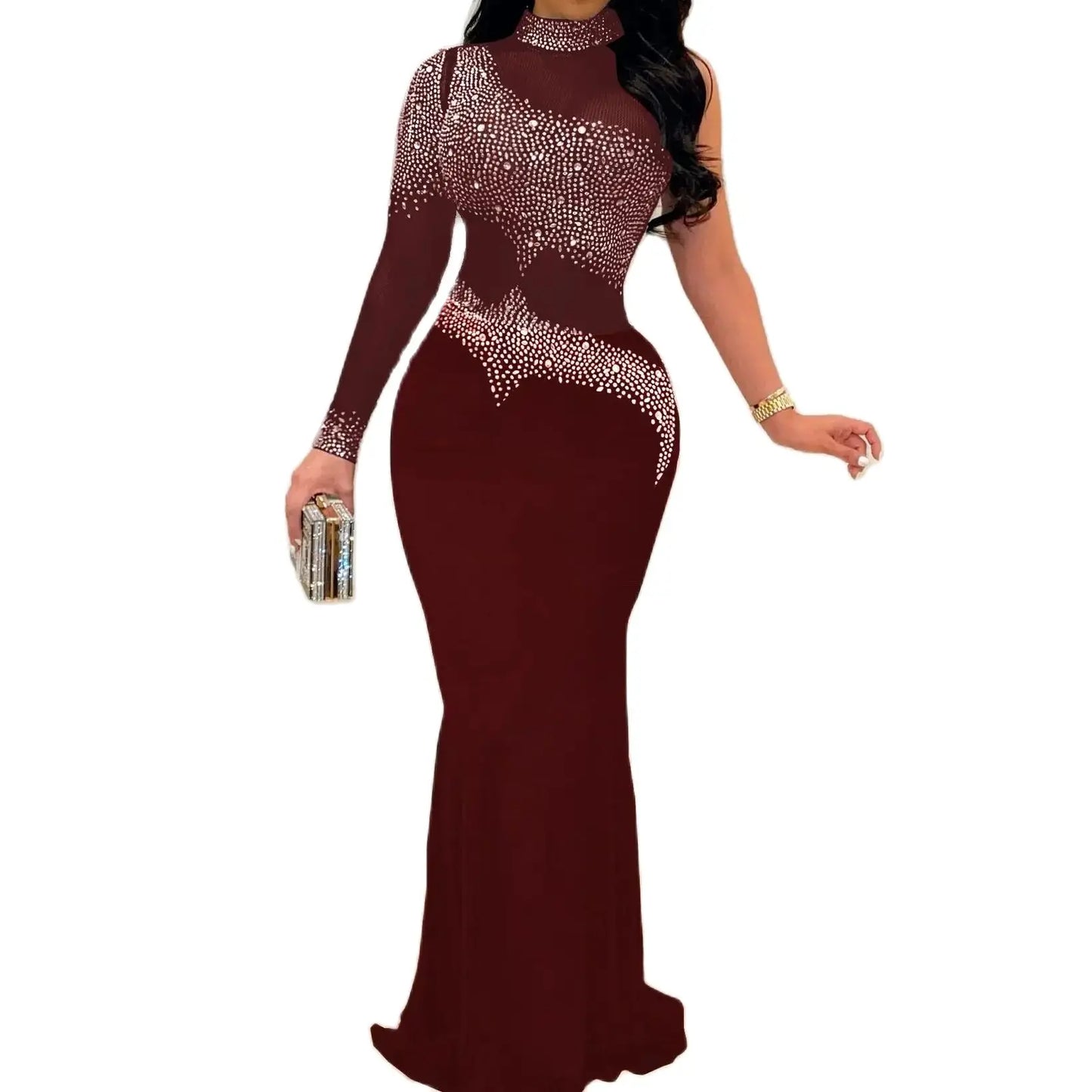 L-5XL Plus Size 5 Colors Sheer Rhinestones Evening Party Red Carpet Dress Female Luxury Business Dinner Celebrities Wedding Guest Prom Lady Summer Elegant Women Dresses