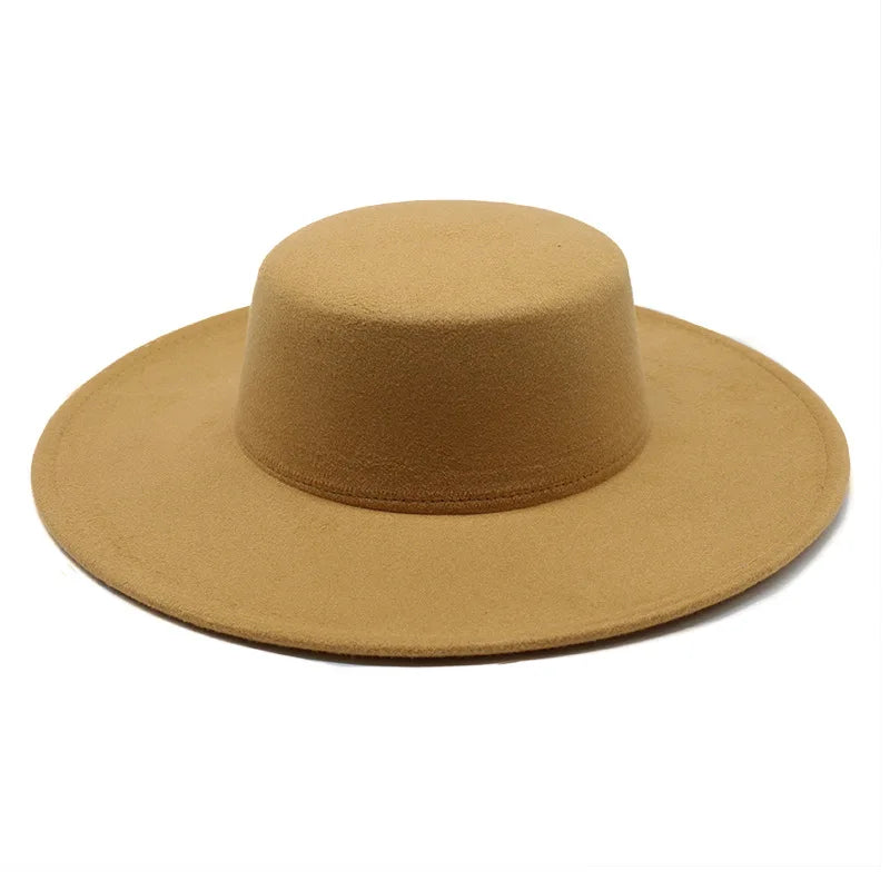 NEW Arrivals 8 Colors 56cm-58cm French Women's Luxury Hat Big Wide Brim 10CM Fedora Hat Autumn Winter Spring Cotton Wool Derby Wedding Jazz Hats Flat Top Felt Hat Ladies Luxury Fashion Apparel Accessories