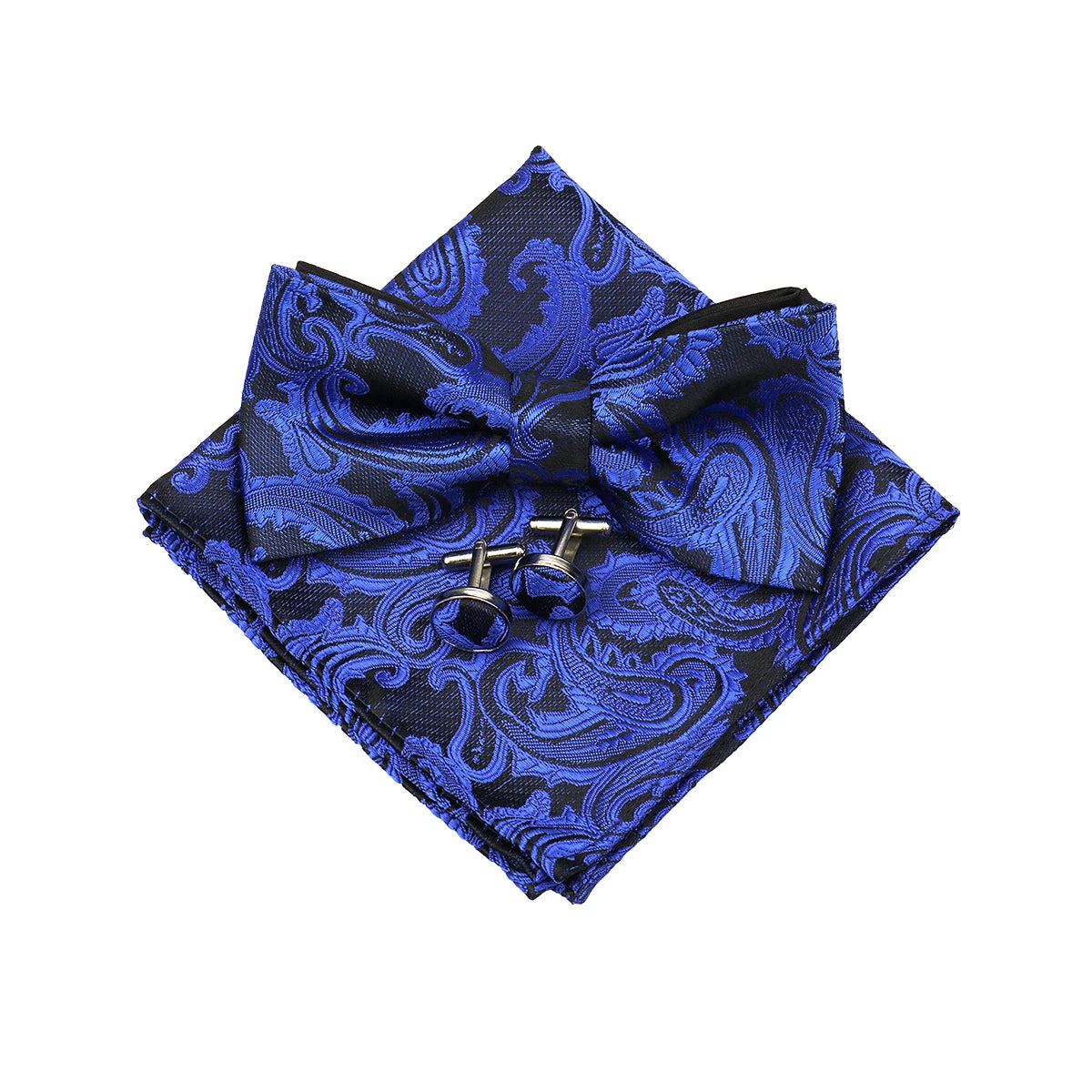 3 PCS Set 55 Colors Luxury Paisley Bowtie Suit Man Bow Tie Pocket Square Cufflinks Wedding Bowknot Accessories Butterfly Neckwear Adjustable Adult Ties
