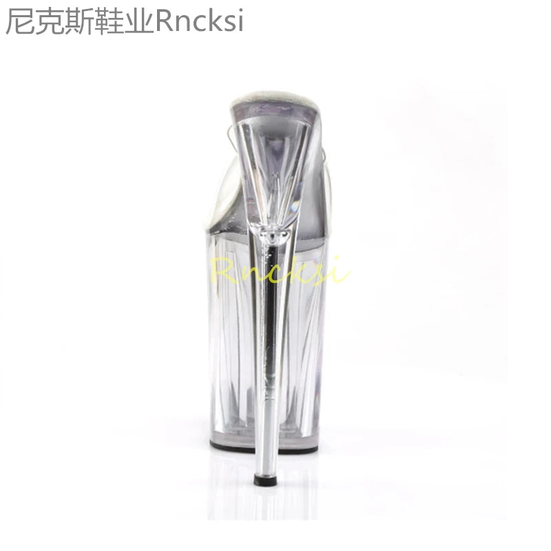 23cm Joker high-Heeled Toe-Leaking New Fashion Stiletto with Stylish Transparent Bottom Super High-Heeled Fish-Mouth Sandals Women Footwear Shoes Supplies