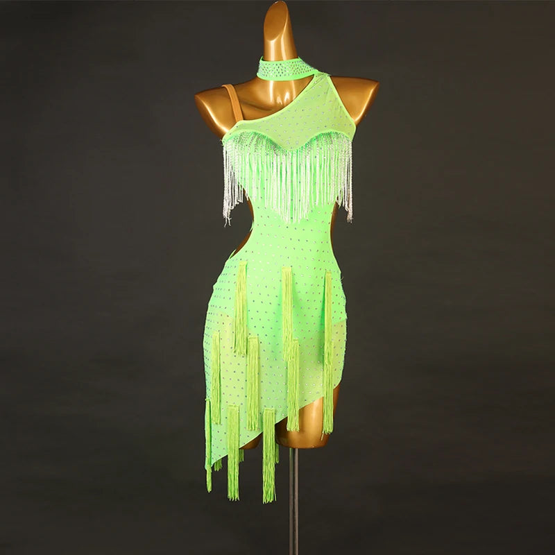 Low-Price Sales are Limited NEW S-2XL 4 Colors Latin Dance Competition Costume Salsa Tango Samba Dance Dresses Sexy Tassel Party Costume Fringe Dress Practice Clothing Ballroom Competition Dancing Dresses