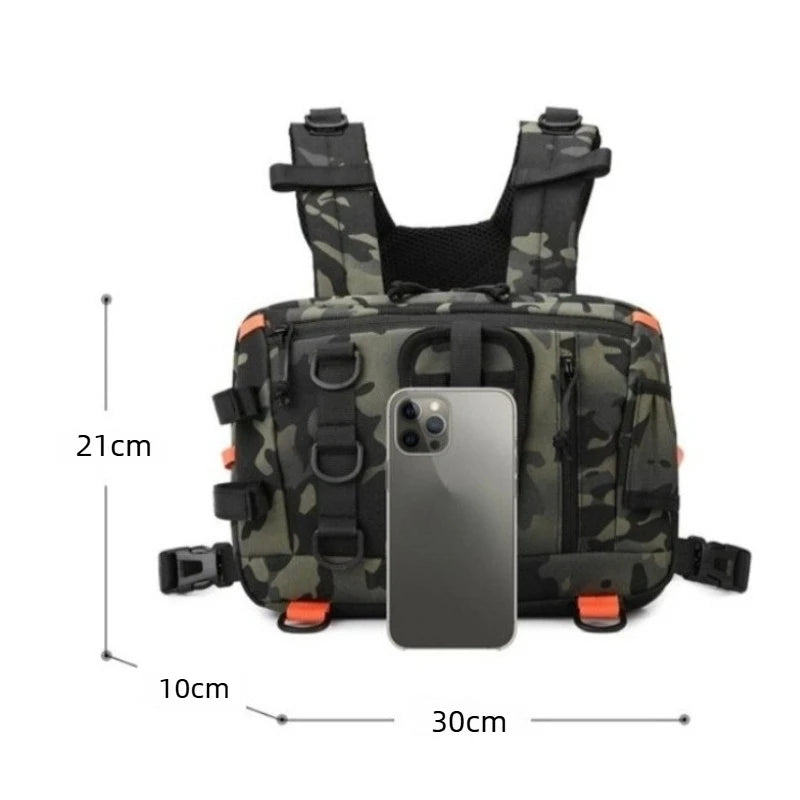 NEW Arrivals Multi-Purposes  Fishing Tactical Chest Bag Camping Hiking Backpack Front Chest and Back Vest Bags Lure Fishing Tackle Bag Fanny Pack Men Climbing Bag