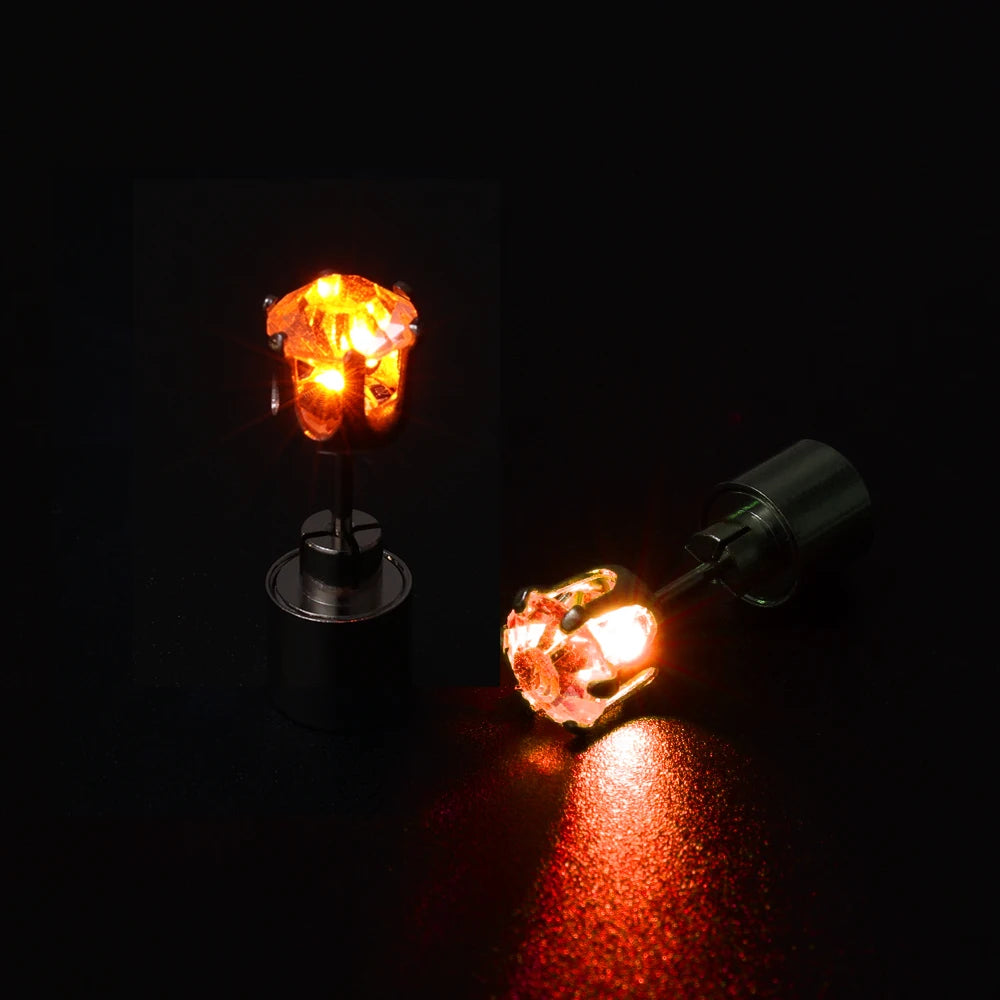 2 PCS Set 5 Colors LED Light Up Ear Stud Earrings Colorful Flashing Zircon Luminous Earring Stainless Steel Rave Festival Party Night Club Dancing Bling Ear Ring Studs Jewelry Accessories