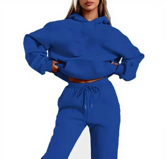 NEW Arrivals 2PCS Set S-3XL UK Plus Size 10 Colors Autumn/Winter New Women Fashion Trendy Hoodie + Sports Tracksuit Pants Solid Color Loose Fitness Training Jogging Set