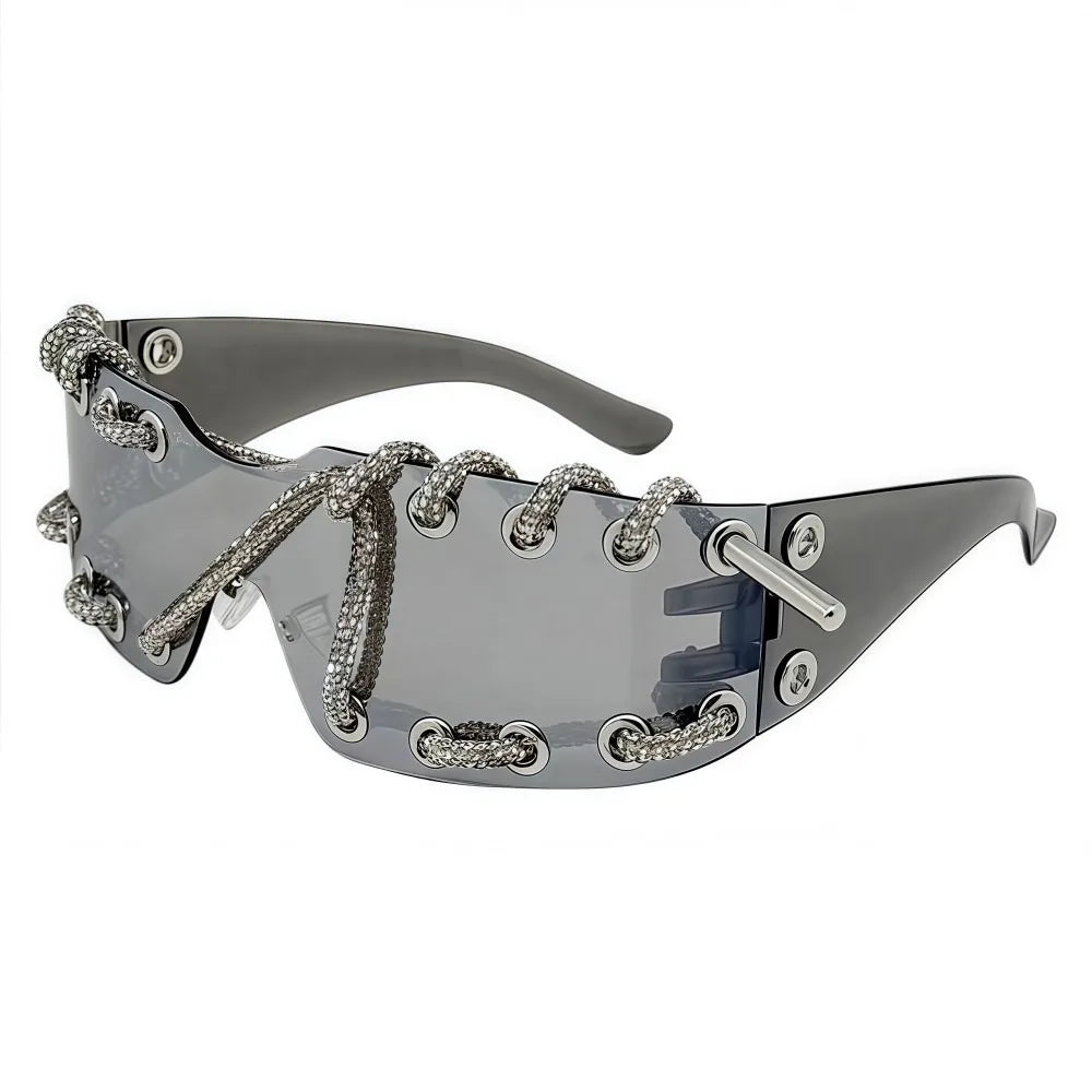 Rhinestones Chain Sunglasses Retro Cool Trendy Sunglasses UV Protective Lightweight Streetwear Party Shades For Women Men