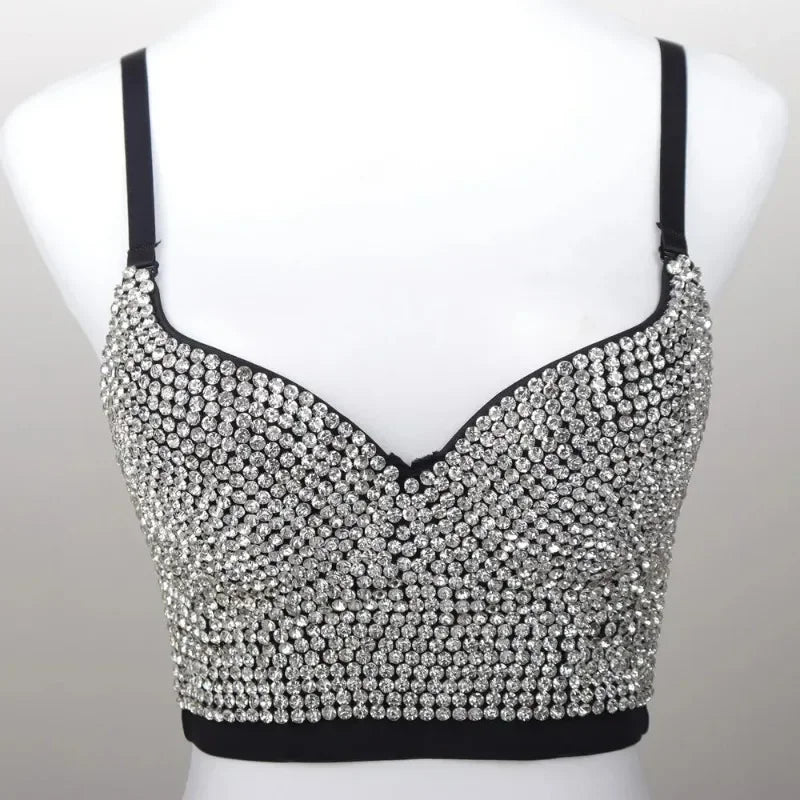 Sexy Bras for Women Night Club Party Cropped Tops Bra Stage Performance Sparkling Rhinestone Underwear Bralette Lingerie Clothes